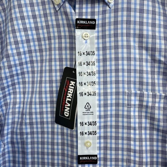 NEW Kirkland Signature Men's 16 34/35 Button down Dress Shirt Blue Plaid - Picture 4 of 9